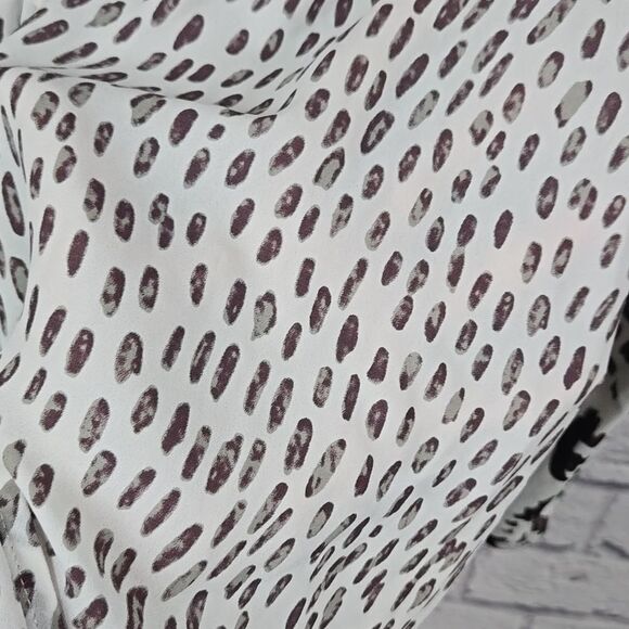 CAbi White Mixed Animal Print Faux Wrap Long Sleeve Blouse Snow Leopard Spots - Picture 9 of 12